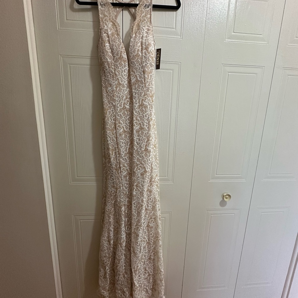 Cream Sequin Halter Backless Gown